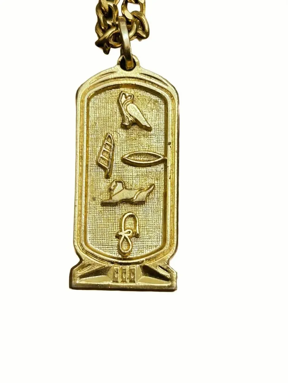 Egyptian Cartouche Pendant Necklace Featuring Hieroglyphics for Name Gold Tone - Picture 1 of 2